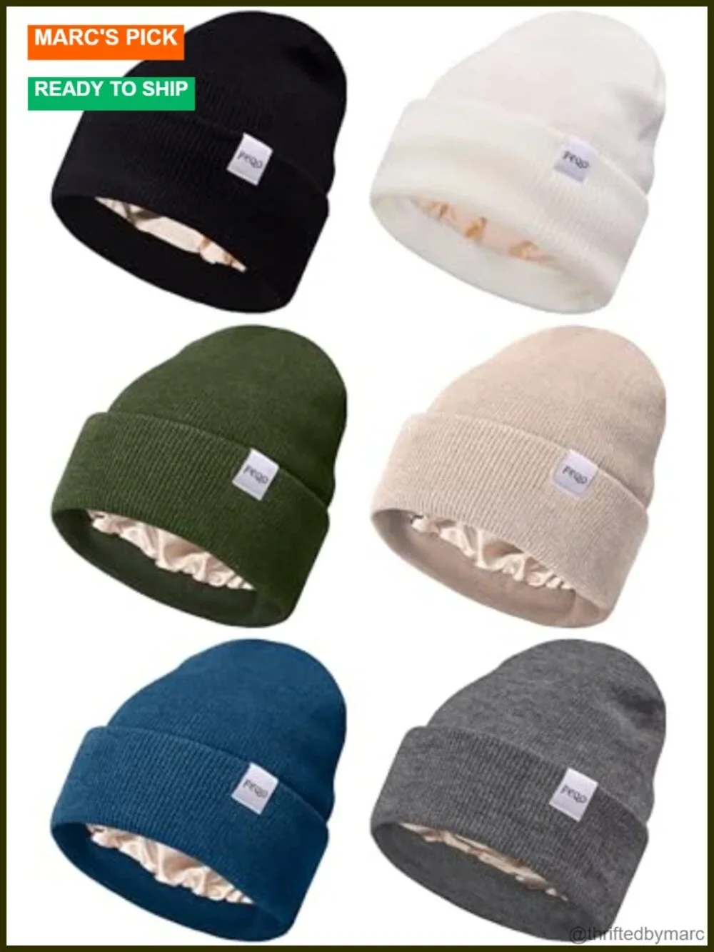 6 Pack Satin Lined Beanie Soft Silk Lined Knit Winter Warm Cuffed Hats Unisex